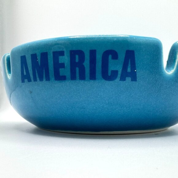 Vintage Chandris America Lines Turquoise Ceramic Ashtray Flag Cruise Line MCM 60 - Picture 8 of 8